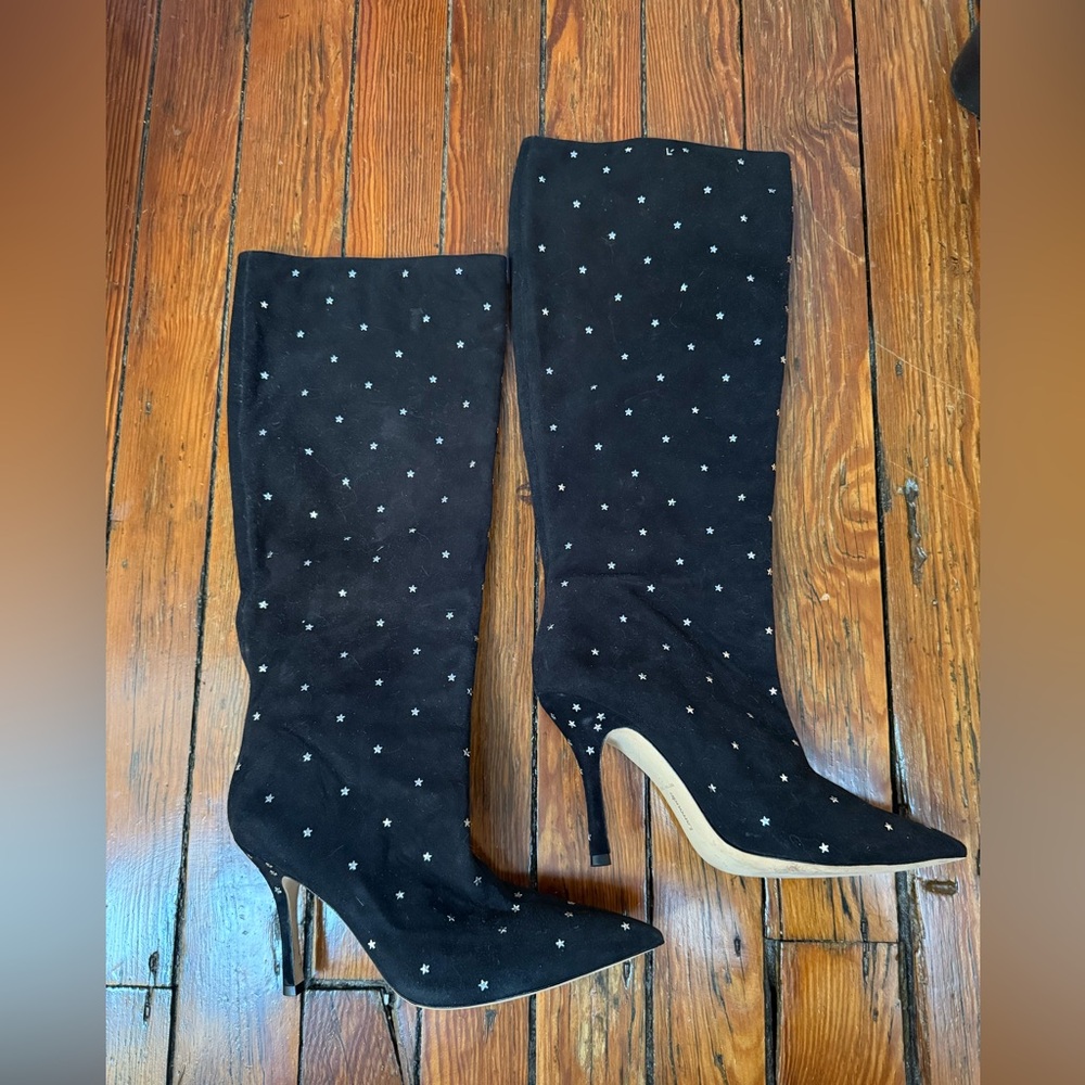 Black Star Studded Knee-High Boots Size 10